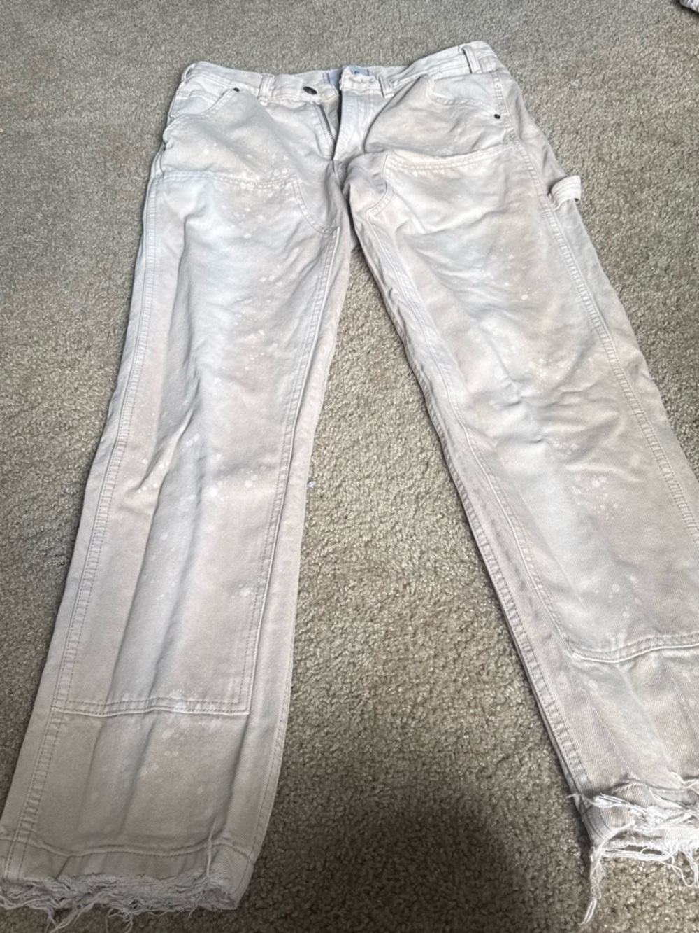 Men’s White Double Knee Paint-Splatter Carpenter Jeans